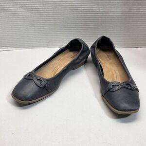 Clarks Ballet Flats Shoes Womens Size 8 Gray Leather Comfort Square Toe Slip On